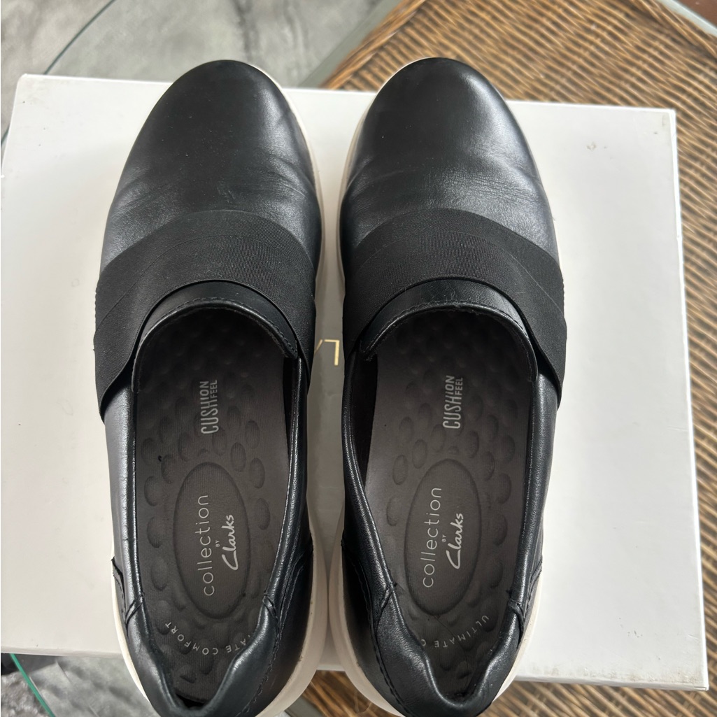 Clarks Black Leather Women's Black Slip-On Shoes
